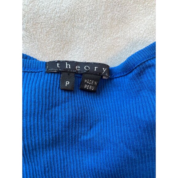 Theory Blue Ribbed Long-Sleeve Scoop Neck Knit Top Streetwear Gorecorp Y2K Boho - Picture 7 of 10